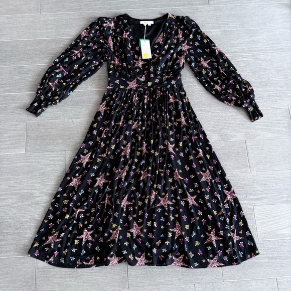 Boden Blouson Sleeve Fixed Wrap Jersey Midi Dress Black Star Floral 2 P NWT - Picture 7 of 16